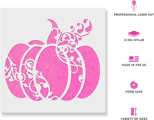 Vista 2 de Plantilla decorativa de calabaza para paredes y manualidades, plantillas reutilizables para pintar en tamaños pequeños y grandes