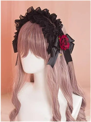 Vista 4 de Diadema de encaje Lolita Maid Rose Flower adorno para tocado, cinta vintage para cosplay, fiesta