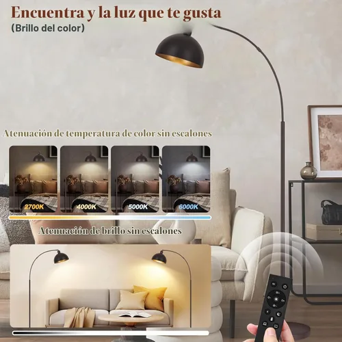 Vista 3 de Lámparas de pie de arco de bronce para sala de estar regulables – Lámpara de arco LED de 9W mejorada con 4 temperaturas de color, lámpara de pie