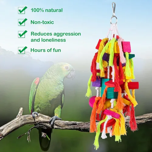 Vista 9 de Rypet Parrot Toys - Juguetes grandes para pájaros, cuerda de madera, jaula