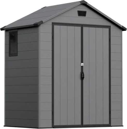 Vista 7 de Devoko 6X4 FT Plastic Outdoor Storage Shed with Floor, Dark Gray