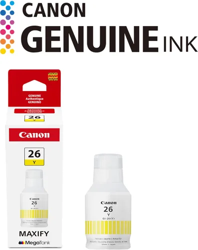 Vista 8 de Canon GI-26 Botella de tinta amarilla de pigmento genuino, compatible con impresoras MegaTank GX7120, GX6120, GX5120, GX6020, GX7020, GX6021