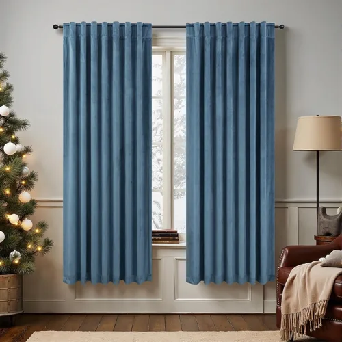 Vista 26 de Cortinas de terciopelo opacas para oscurecer la habitación de 63 pulgadas de largo para sala de estar, comedor, 2 paneles, privacidad pesada