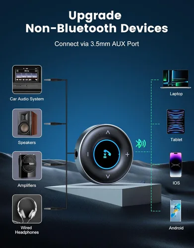 Vista 7 de RIWUSI Adaptador AUX Bluetooth, receptor dual de Bluetooth 5.3