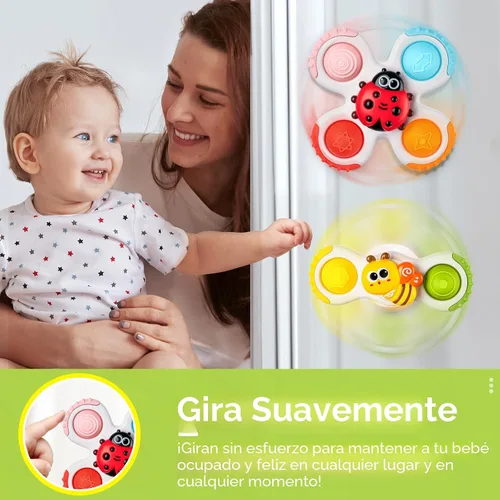Vista 9 de ALASOU 3 piezas de juguetes sensoriales de viaje en avión con ventosa para niños de 1 año Novedad Spinning Tops 12 18 meses Regalo de cumpleaños