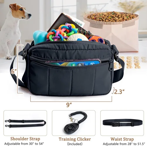 Vista 4 de Bolsa de golosinas para perros con clicker elegante bolsa cruzada para pasear perros, bolsa 3 en 1 para entrenamiento de perros con forro