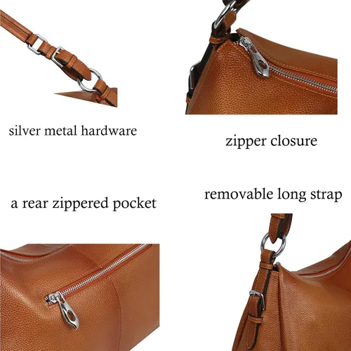 Vista 5 de HESHE Hobo Bags Bolso de hombro de cuero genuino para mujer, bolsos cruzados de diseñador, bolsos de mano de moda para mujer