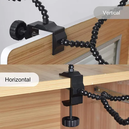 Vista 3 de Toolour Ayudando a soldar, herramientas de tercera mano, soporte para placa de circuito PCB, brazos flexibles en forma de Y con base de abrazadera