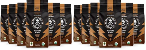 Vista 11 de Death Wish Coffee - Café molido orgánico de tostado medio, paquete de 6 Fair Trade Arabica & Robusta, Stone Fruit Caramel & Roasted Nut Notes