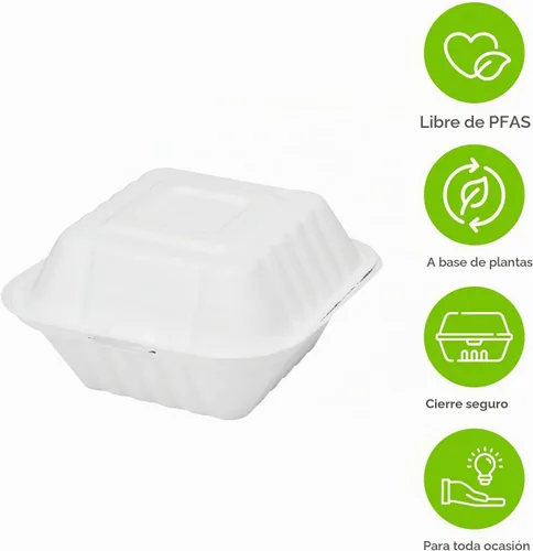 Vista 3 de KARAT EARTH Clamshell - Recipientes de alimentos para llevar [6 x 6 pulgadas, 500 unidades] Contenedores compostables para llevar, bagazo