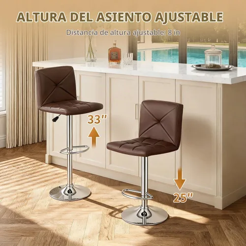 Vista 6 de BestOffice Juego de 2 taburetes de bar modernos taburetes giratorios de altura ajustable Taburetes giratorios de altura de mostrador Taburetes Negro