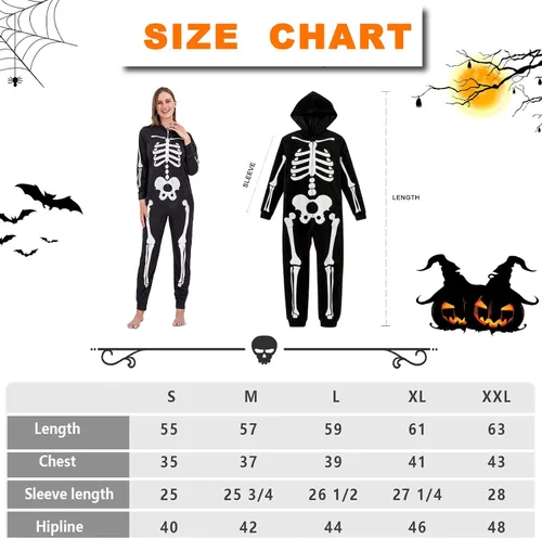 Vista 6 de Disfraz de esqueleto de Halloween que brilla en la oscuridad overol familiar con patrón de calavera