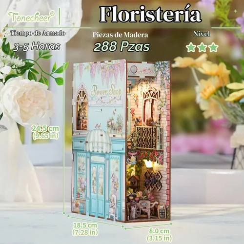 Vista 3 de Tonecheer Kit de rincón de libros para adultos, rompecabezas 3D de madera de Booknook, kit de casa en miniatura, decoración de estantería