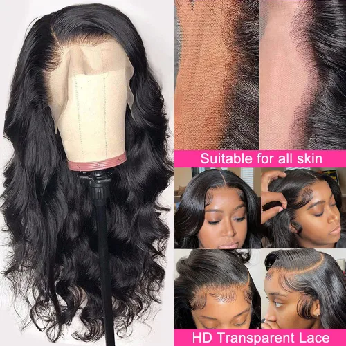 Vista 4 de Pelucas de cabello humano ondulado con encaje frontal de 13 x 4 para mujeres negras, sin pegamento, 22 pulgadas