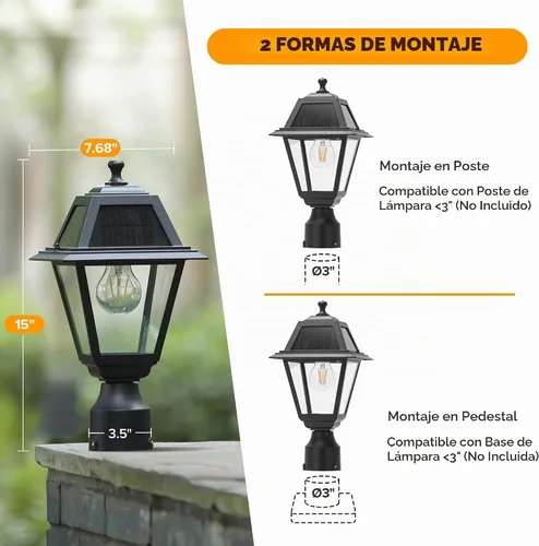 Vista 7 de LUTEC Luz de Poste Solar LED, Luz de Poste de Lámpara Solar de Aluminio Fundido, Cabezal de Luz de Poste Impermeable del Atardecer al Amanecer, 200