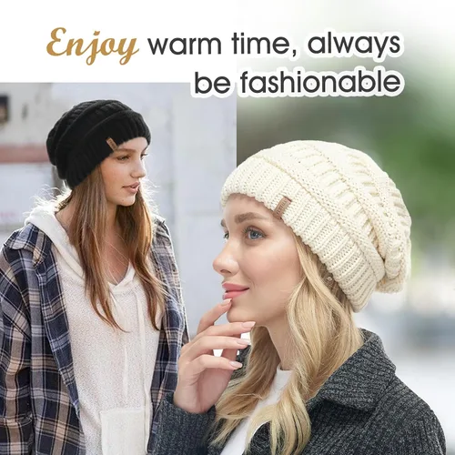 Vista 20 de FURTALK Gorros de invierno para mujer, con forro polar, gorro de punto holgado y cálido, gorro de esquí