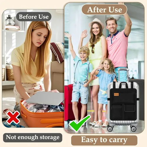 Vista 4 de Yotako Organizador de equipaje para maleta o bolsa de mano con 7 bolsillos de almacenamiento, funda para laptop de 16 pulgadas con asa y correas