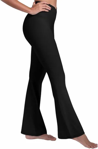 Vista 5 de Sunzel Elerib - Leggings acampanados acanalados cruzados para mujer, cintura alta, control de abdomen, pantalones casuales de yoga acampanados