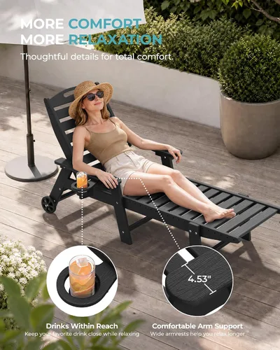 Vista 8 de Silla de salón al aire libre, silla de salón de patio de HDPE con Negro