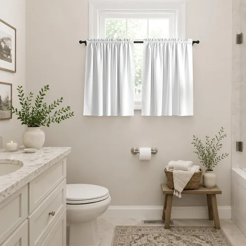 Vista 13 de Mrs.Naturall - Cortinas opacas cortas beige para ventanas pequeñas de 18x24 pulgadas de largo