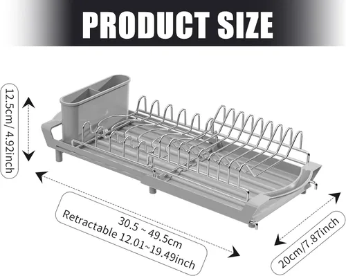 Vista 5 de Expandable 2-Level Dish Rack with Removable Storage – Space Saving Stainless Steel Dish Drainer, Adjustable from 30.5cm to 49.5cm for Small Kitchen