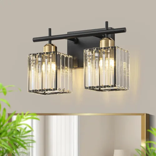 Vista 13 de Modernas luces de cristal para tocador de baño, 3 luces, color negro mate, accesorios de iluminación de baño sobre espejo, luz de tocador