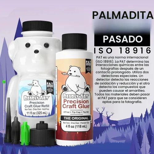 Vista 6 de Bearly Art Precision Craft Glue - Paquete de 4 onzas líquidas y 11 onzas líquidas de oso de repuesto - Kit de puntas incluido - Resistente a