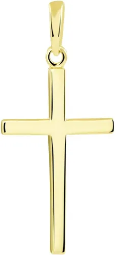 Vista 2 de Colgante clásico de cruz religiosa lisa de oro amarillo macizo de 14 quilates con collar de cadena cubana