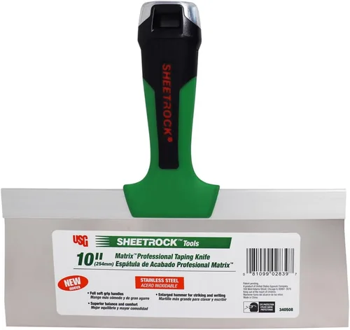 Vista 2 de USG Sheetrock Tools Cuchillo de cinta de acero inoxidable de 10 pulgadas, cuchillo profesional para juntas con mango de agarre suave, cuello cónico