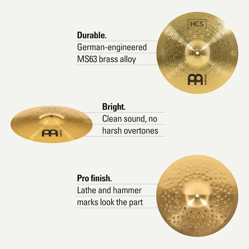Vista 5 de HCS - Platillos Hihats (Hi Hat) para batería de 15 pulgadas, pares, fabricados en Alemania, latón medio tradicional, 2 años de garantía