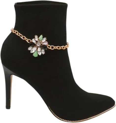 Vista 2 de Trendy Fashion Jewelry Cadena de bota occidental para mujer, pulsera de metal dorado, tobillera con dije de estrella brillante, Metal
