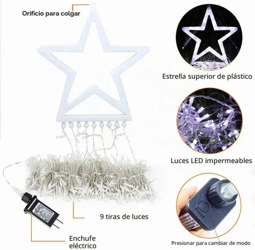 Vista 5 de Guirnalda de luces de estrella para decoración de Navidad al aire libre, 317 luces LED de 11.5 pies con 8 modos de iluminación de memoria y Varios