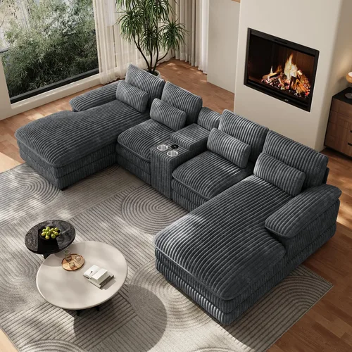 Vista 19 de Sofá nube en forma de U de 130 pulgadas con casa para gatos, sofá modular de gran tamaño para sala de estar, cómodo sofá grande de chenilla, juego
