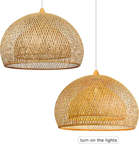Vista 6 de Arturesthome Lámpara colgante de bambú para isla de cocina, lámpara de araña de mimbre de 17.6 pulgadas, pantalla de techo colgante tejida a mano