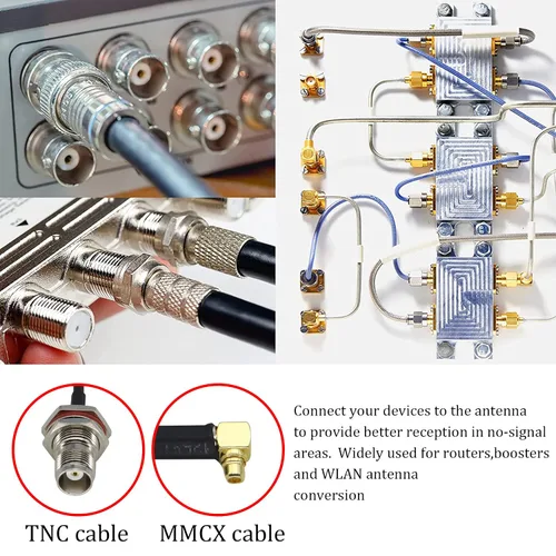 Vista 5 de RG316 TNC hembra a MMCX macho Cable de ángulo recto MMCX macho enchufe de ángulo recto a mamparo TNC Cable de extensión aérea hembra para antena