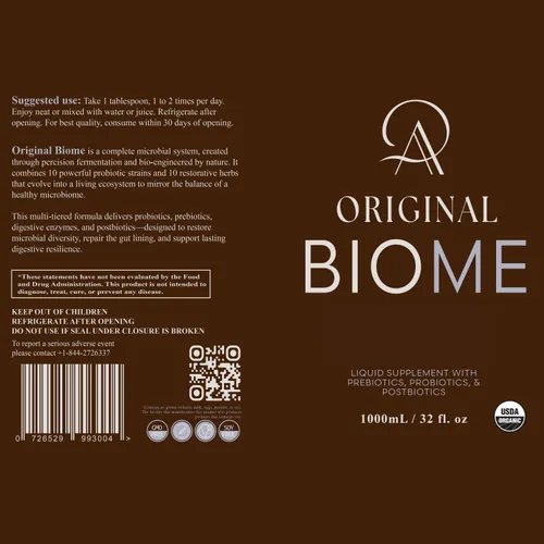 Vista 2 de Original Biome, mezcla líquida 3 en 1 de probióticos, prebióticos y postbióticos, bioma vivo fermentado con hierbas curativas para apoyo intestinal