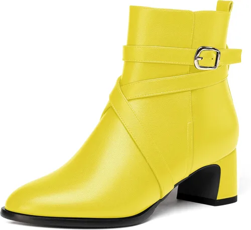 Vista 16 de WAYDERNS Botas altas de tobillo con hebilla casual para mujer, con correa de tobillo sólida mate, tacón bajo y grueso, 2 pulgadas