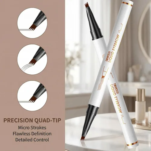 Vista 2 de Lápiz líquido de cejas de 4 garras, línea fina natural impermeable, efecto de microblading 3D, herramienta de maquillaje profesional (1# café claro)