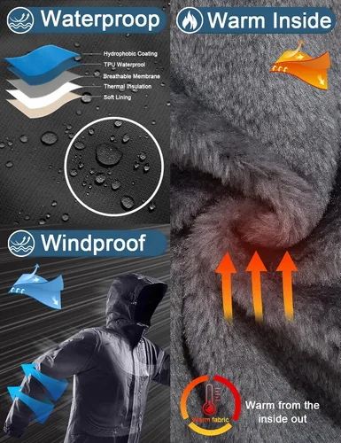 Vista 4 de GEMYSE Chaqueta de esquí impermeable para hombre, con aislamiento de invierno, resistente al viento, con capucha, Nieve
