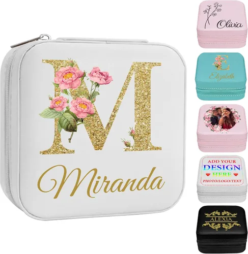Vista 22 de Joyero personalizado con nombre, joyero de viaje portátil personalizado, organizador de joyas de cuero, cajas de dama de honor, boda, regalo