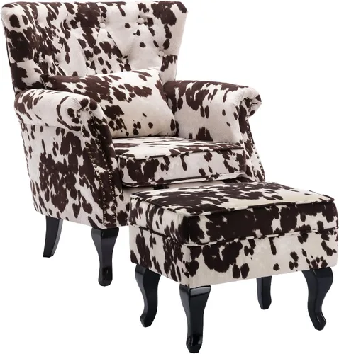 Vista 41 de Juego de 2 sillas decorativas modernas de mediados de siglo, sillón de tela de lino con respaldo acolchado/patas de madera, sillón de descanso
