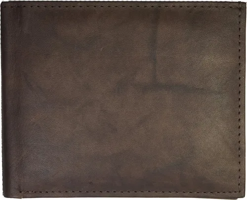 Vista 4 de Billetera de cuero para hombre con clip de dinero, plegable, compacta y plegable, Marrón