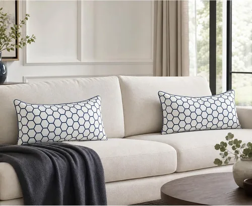 Vista 9 de Funda de almohada decorativa para sofá, funda de almohada Accent Carra, 12 x 24 pulgadas, hexagonal, geométrico, panal de abeja, azul marino