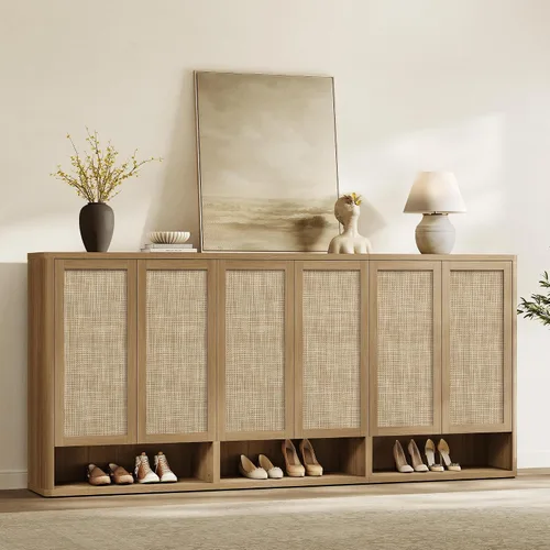 Vista 8 de SICOTAS Gabinete de almacenamiento de zapatos de ratán – Armarios modulares para zapatos con puerta alta y grande para almacenamiento de zapatos