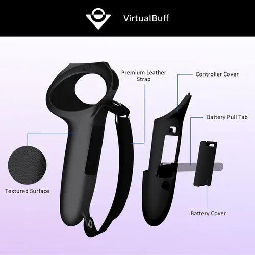 Vista 2 de VirtualBuff Agarres de control para Meta Oculus Quest 2 - Mango extendido y fácil reemplazo de batería, accesorios de realidad virtual con cubierta