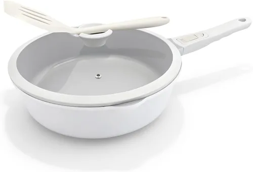 Vista 16 de AIKENBBKK Sartén profunda de cerámica de 8 pulgadas con tapa Blanco