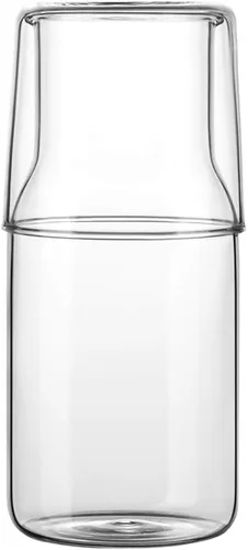 Vista 6 de Sizikato Jarra de Agua de Mesita de Noche de Cristal Transparente de 15 Oz con Vaso de Cristal.