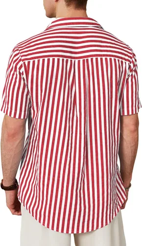 Vista 4 de Camisa casual de manga corta con botones para hombre, camisas de vestir de algodón ligero