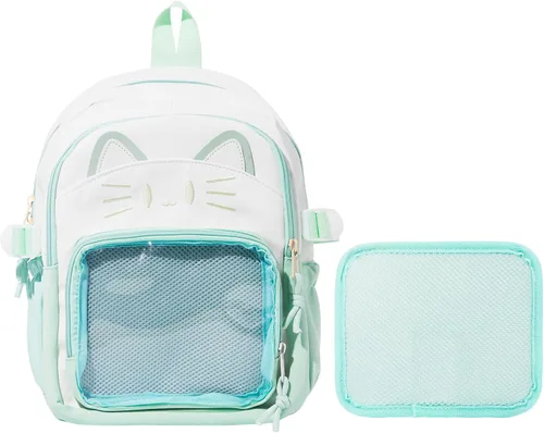 Vista 9 de Bolsa Kawaii Cat Ita, bolso con pines, bolsa con inserto, para uso diario y cosplay, nailon, Negro-blanco, Pequeño, Kawaii