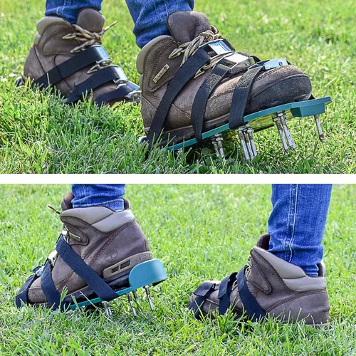 Vista 9 de Abco Tech Zapatos aireadores de césped para césped, herramienta de aireación de patio con 3 correas ajustables y hebillas de metal de alta